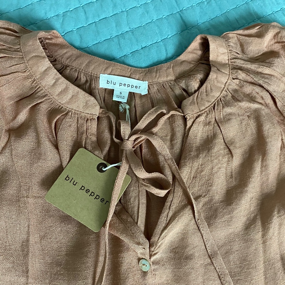 blu pepper Copper Blouse Gorgeous Sleeve Sz S - Picture 6 of 7